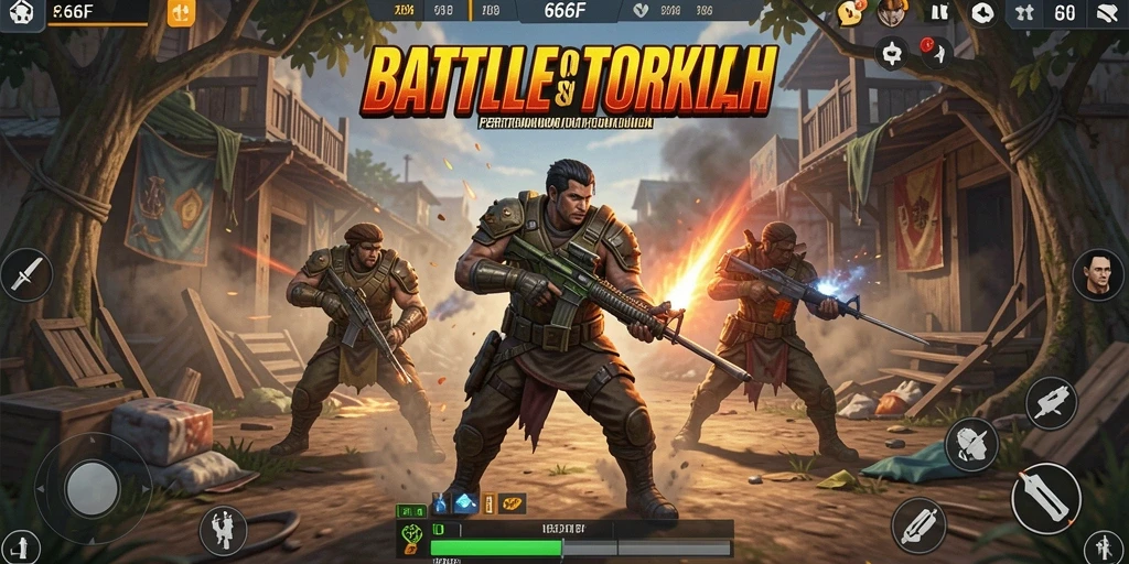 Screenshot gameplay 666F menampilkan aksi pertarungan Battle Royale yang seru.