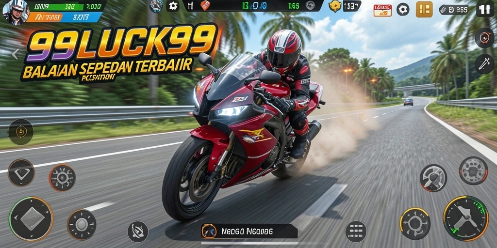 Tangkapan layar 99LUCK99 menampilkan aksi balapan sepeda motor yang mendebarkan.