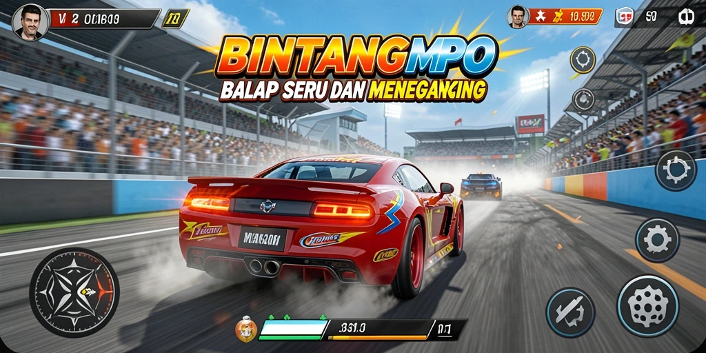 Gameplay BINTANGMPO yang seru di trek balap yang menantang.
