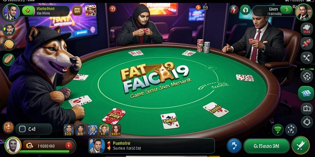 Screenshot gameplay FATCAI99 menampilkan suasana poker yang mendebarkan.