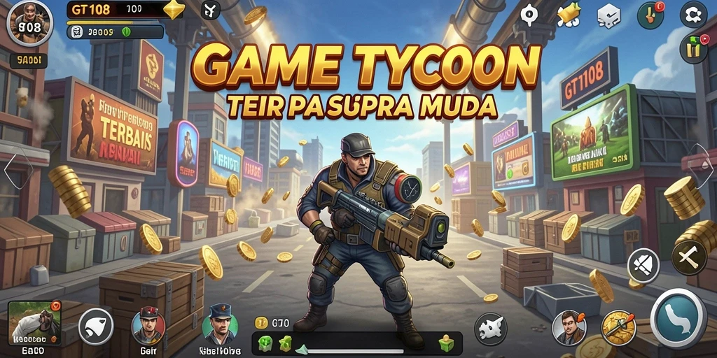 Tampilan gameplay GT108 yang menampilkan strategi bisnis yang menantang.