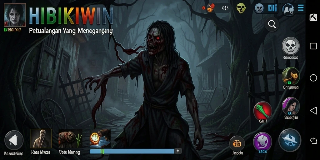 Tampilan gameplay HIBIKIWIN dengan suasana horror yang menakutkan.