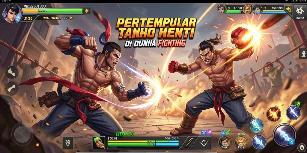 Tampilan screenshot menunjukkan pertarungan seru di arena INDESLOT303.