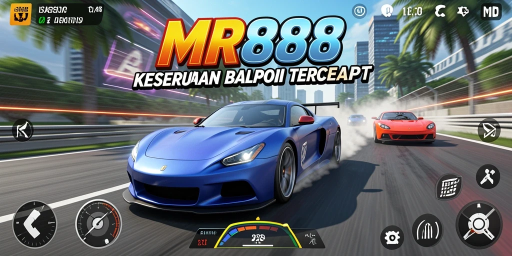 Screenshot gameplay MR888 menampilkan aksi balapan yang intens.
