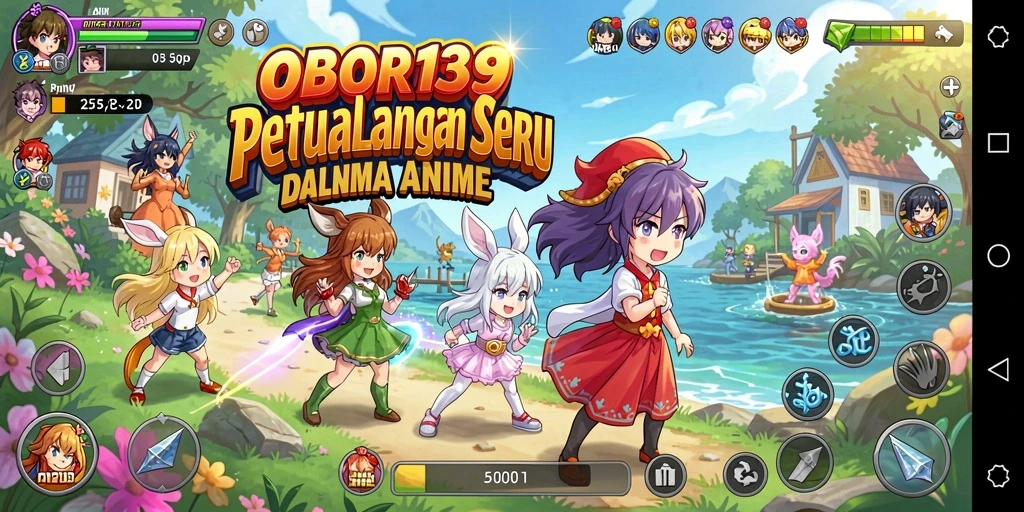 Screenshot gameplay OBOR138 menampilkan aksi seru dan karakter anime yang penuh warna.