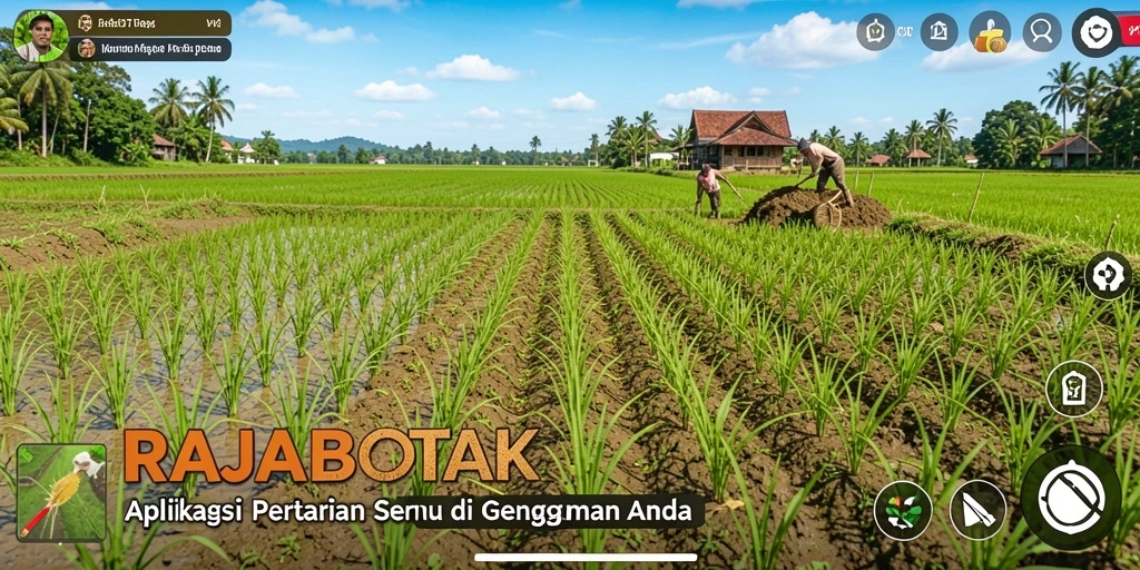 Tampilan gameplay menarik dari RAJABOTAK yang menunjukkan aktivitas bertani.