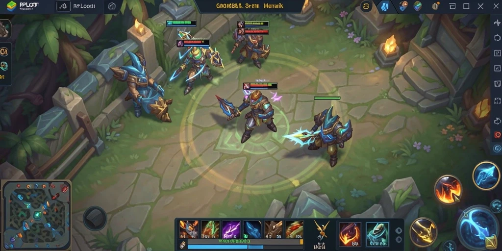 Screenshot gameplay RPLOOT yang menunjukkan aksi pertempuran MOBA.