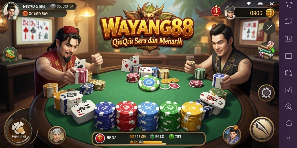 Tampilan seru dalam permainan QiuQiu WAYANG88 yang penuh aksi.